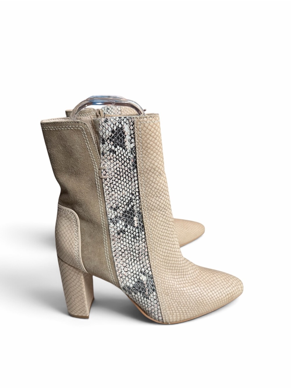Matisse Beige and Taupe Suede Snake-Panel Block Heel Booties - Picture 12 of 12